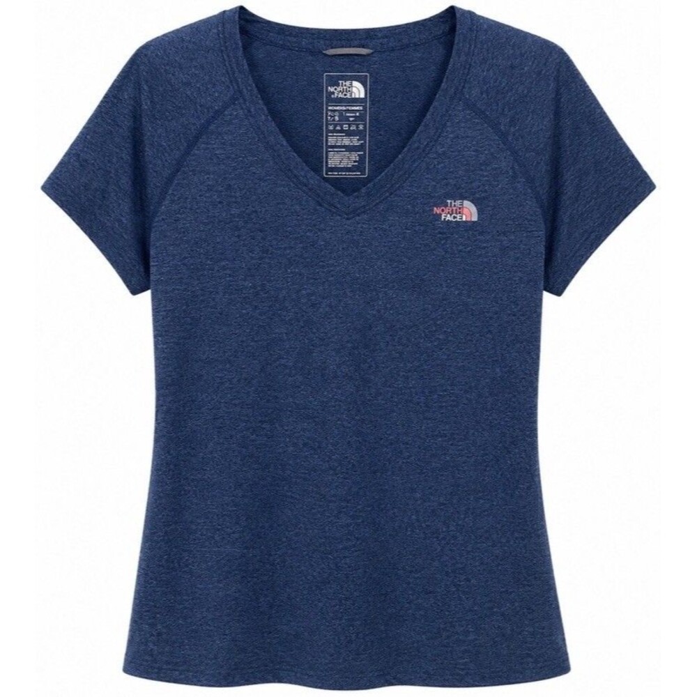 The North Face Women’s L Blue Heather V Neck Performance Athletic Shirt Logo